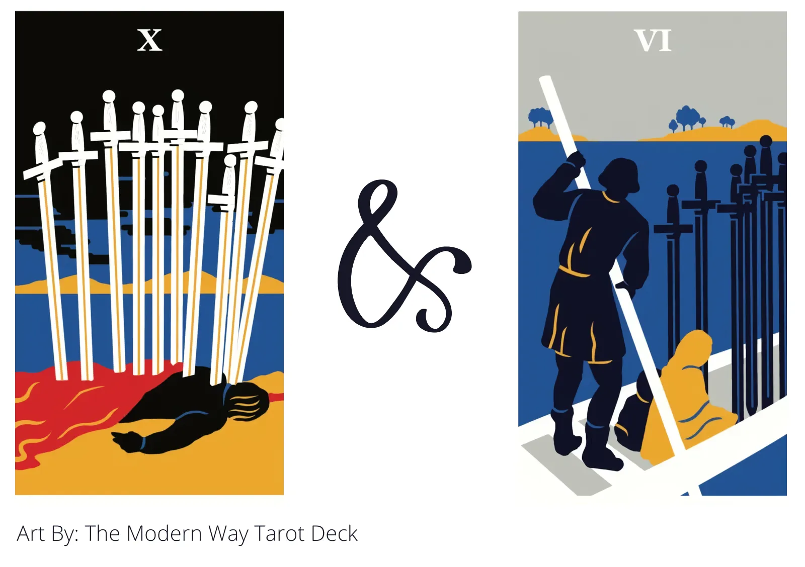 ten of swords and six of swords tarot cards together