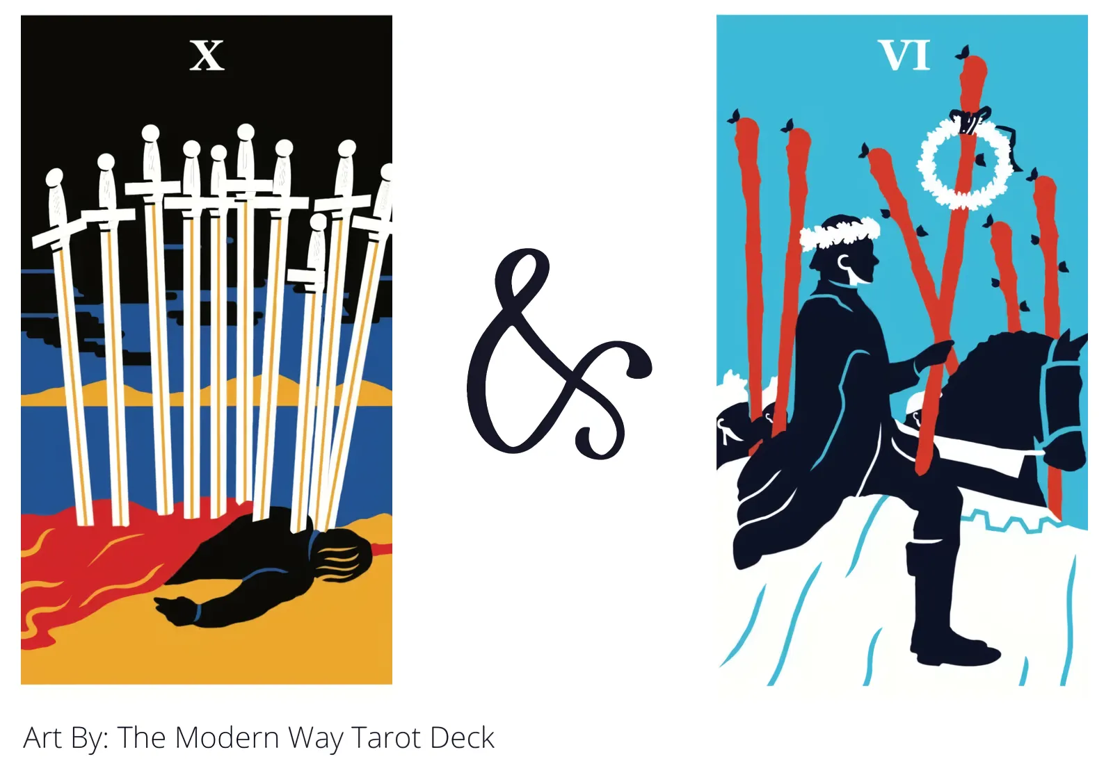 ten of swords and six of wands tarot cards together