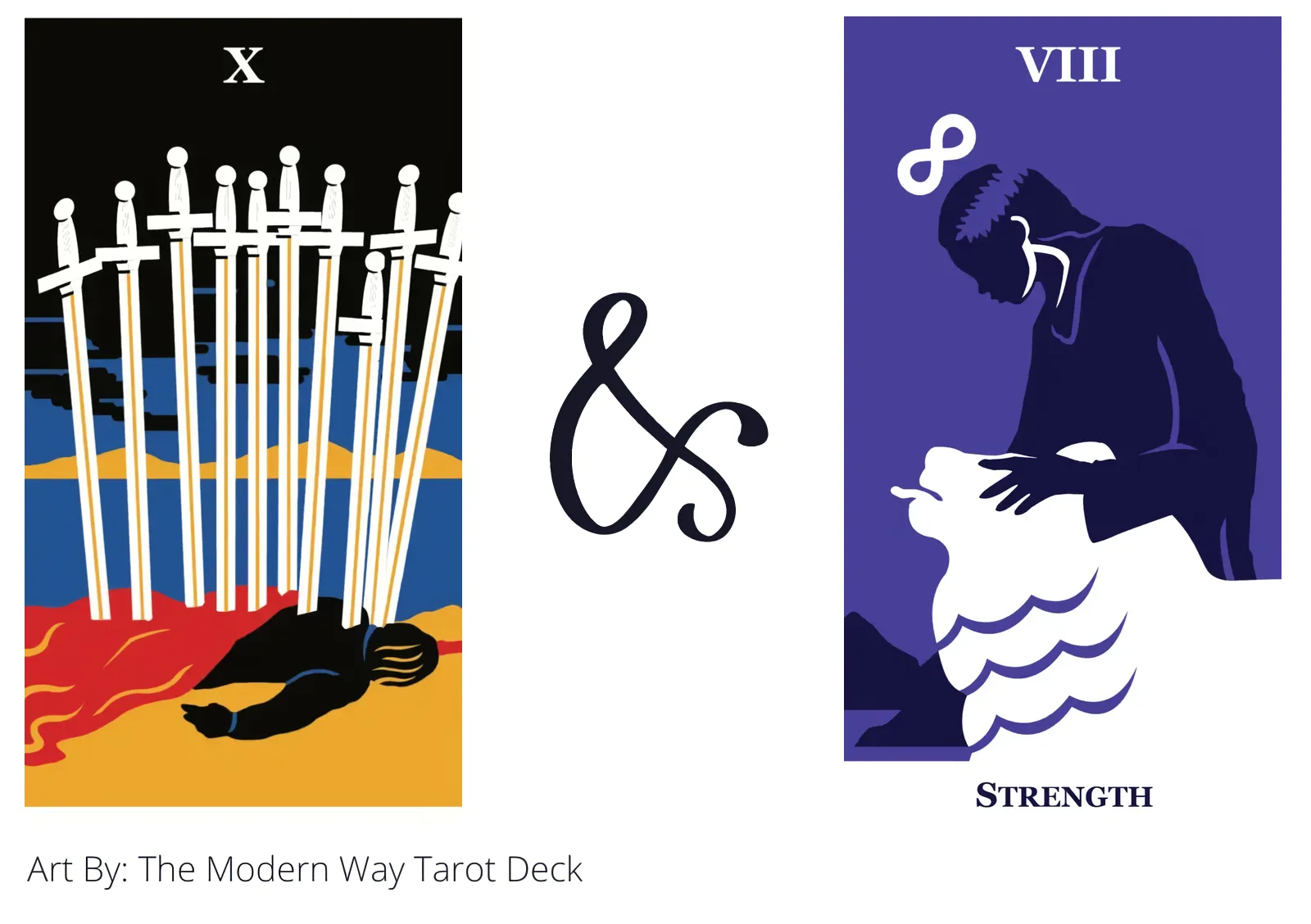 ten of swords and strength tarot cards together