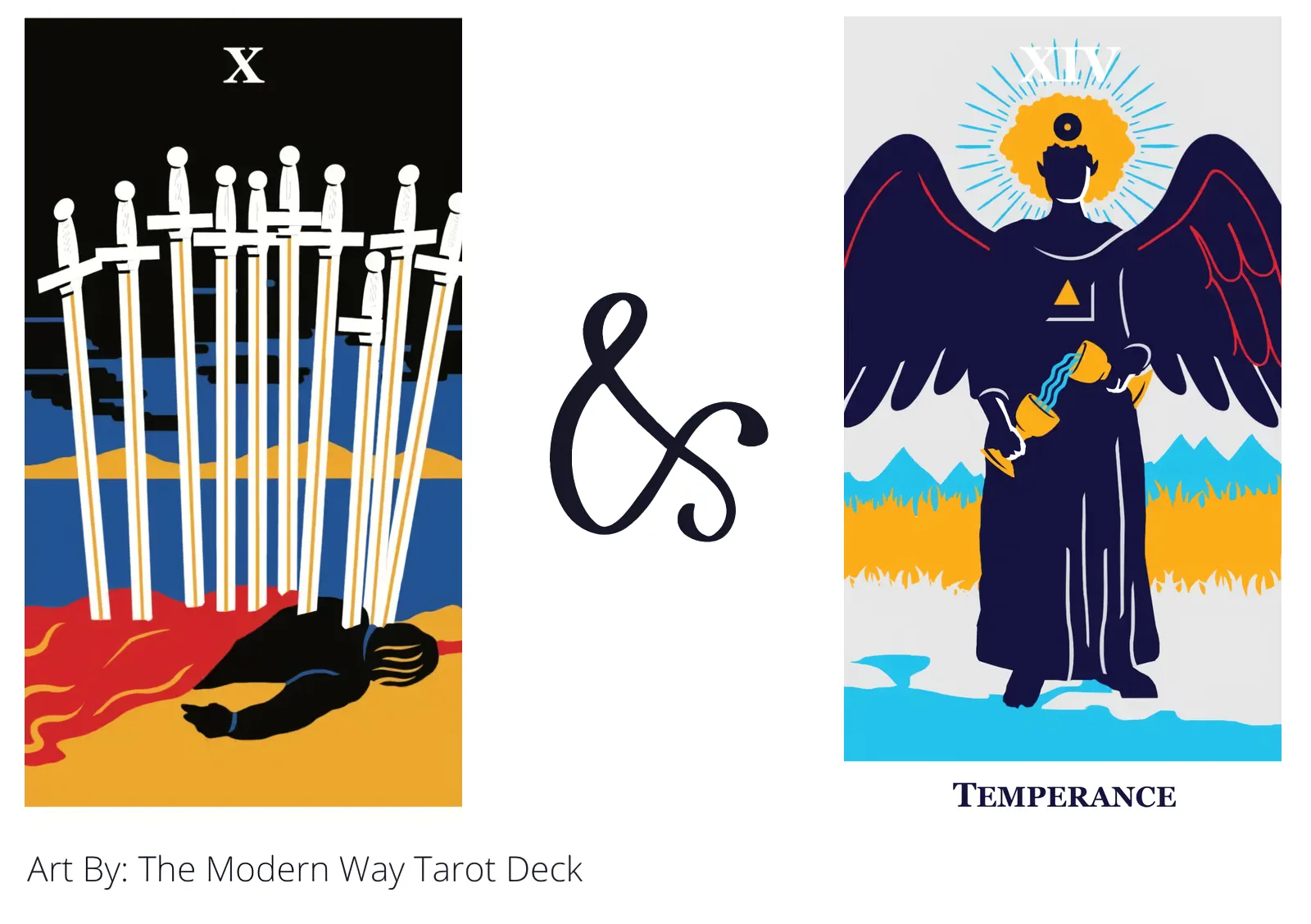 ten of swords and temperance tarot cards together