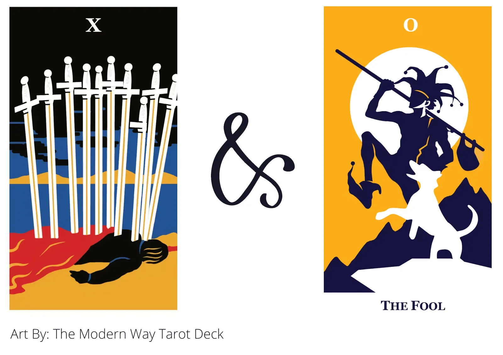 ten of swords and the fool tarot cards together