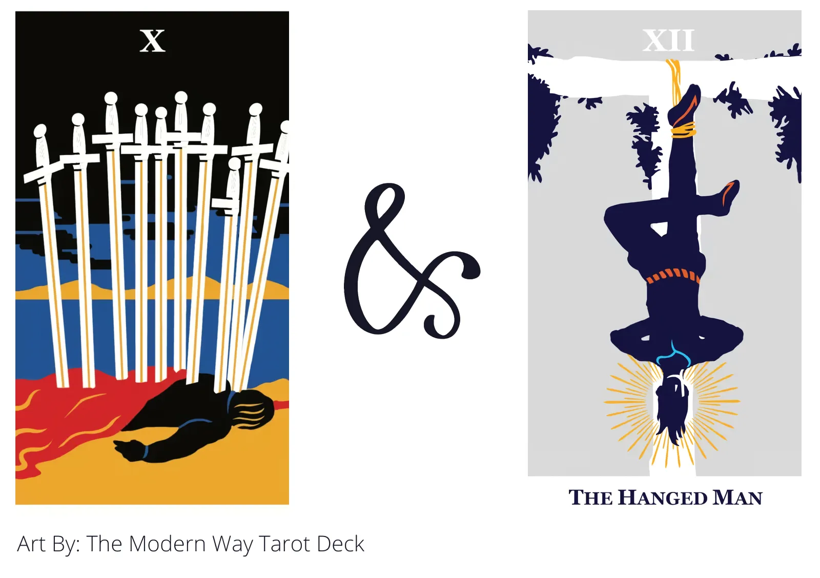 ten of swords and the hanged man tarot cards together