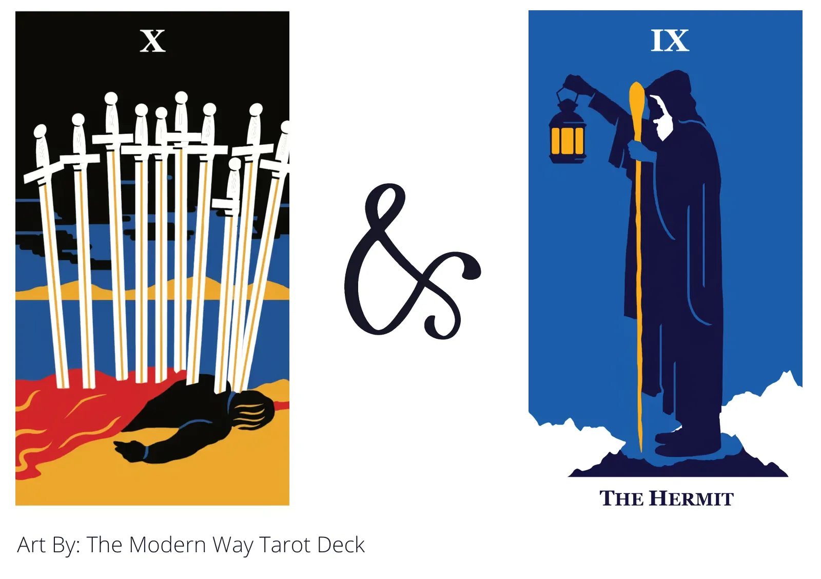 ten of swords and the hermit tarot cards together