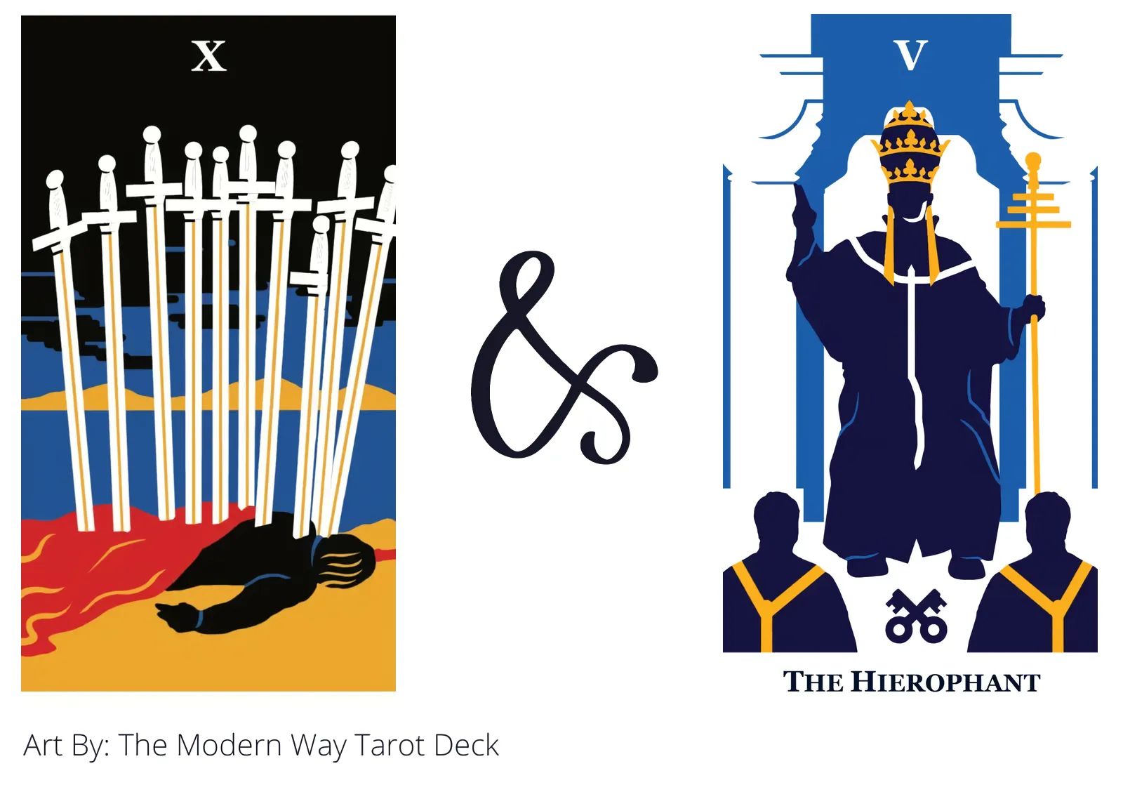 ten of swords and the hierophant tarot cards together