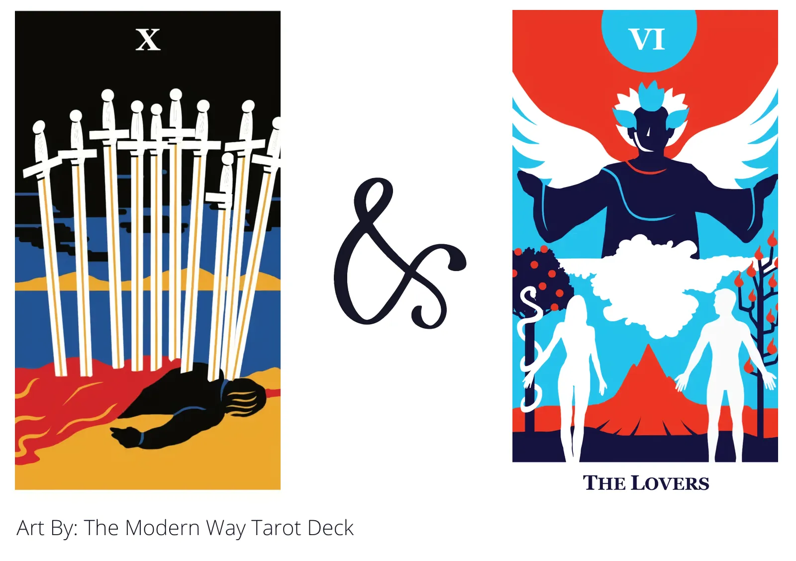 ten of swords and the lovers tarot cards together