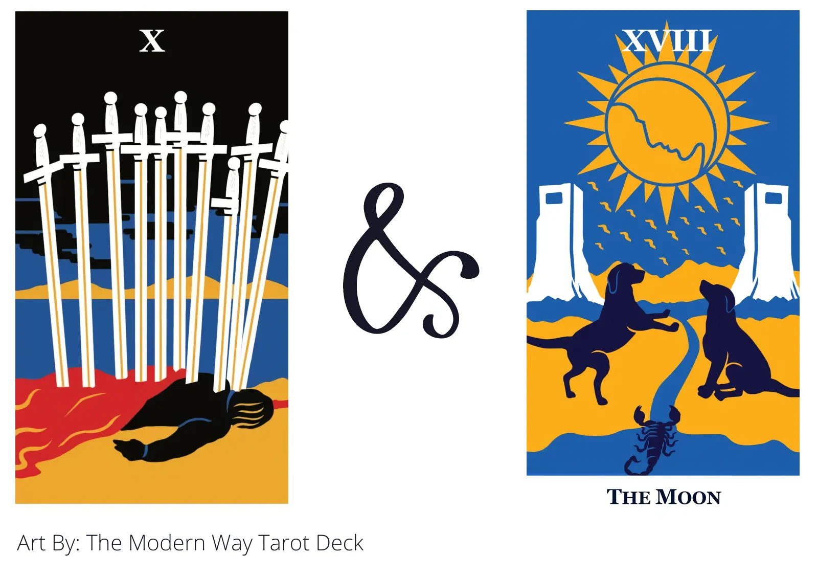ten of swords and the moon tarot cards together