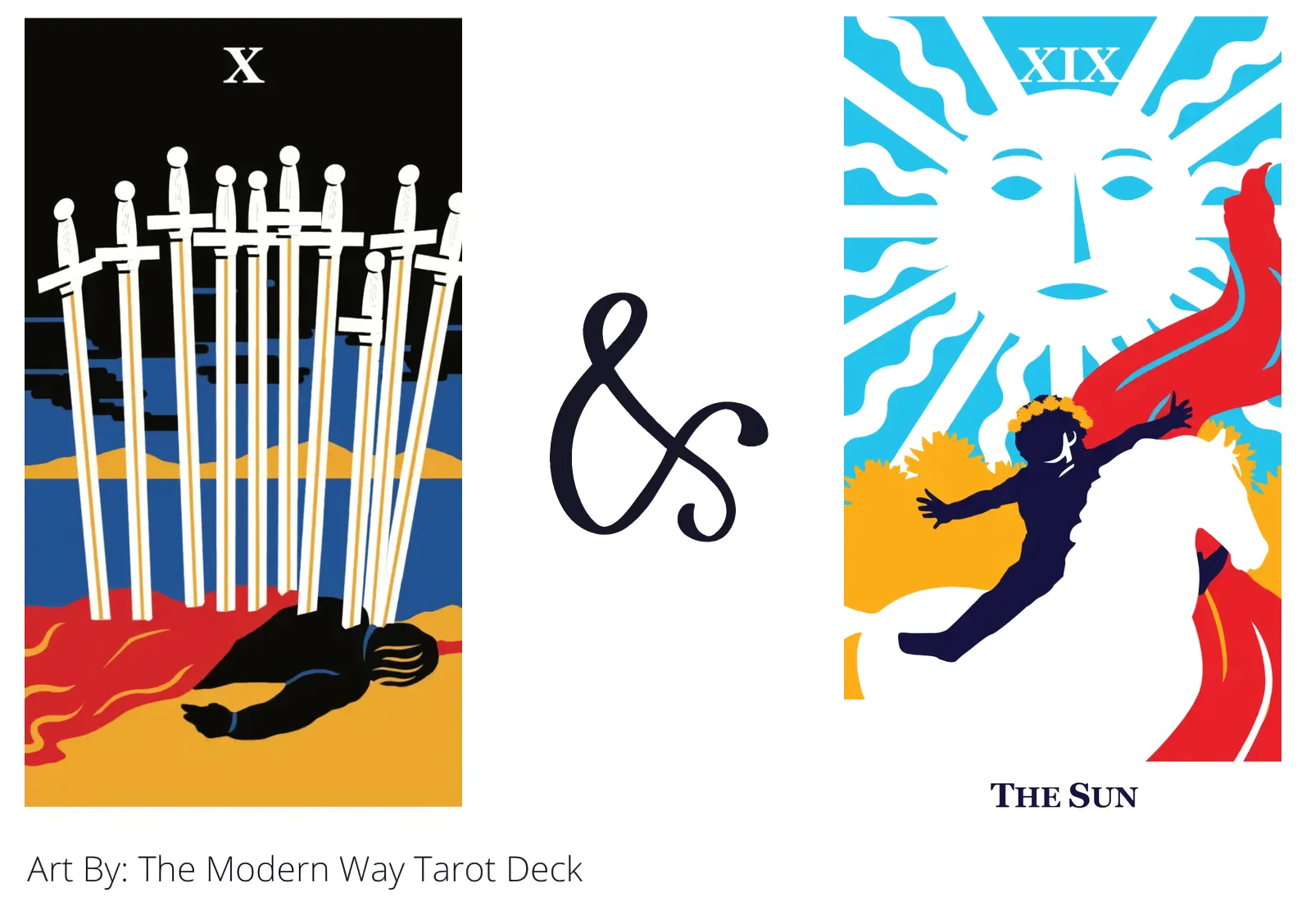ten of swords and the sun tarot cards together