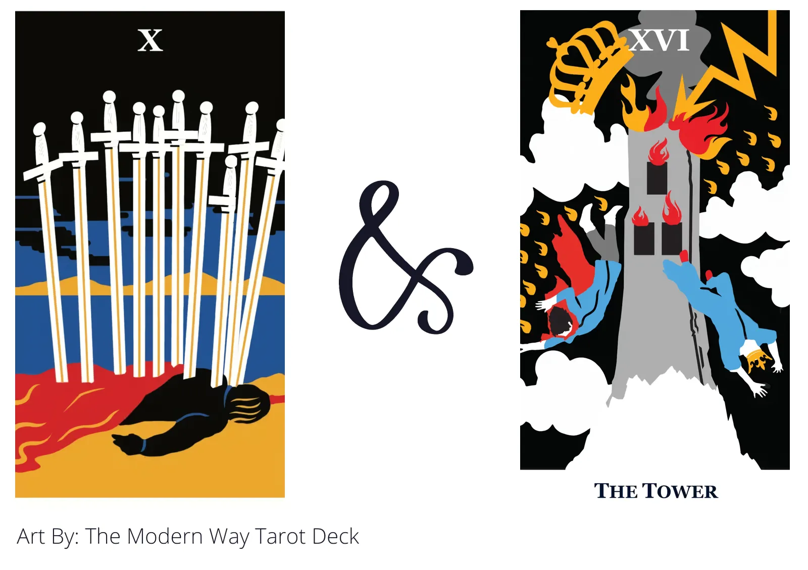 ten of swords and the tower tarot cards together