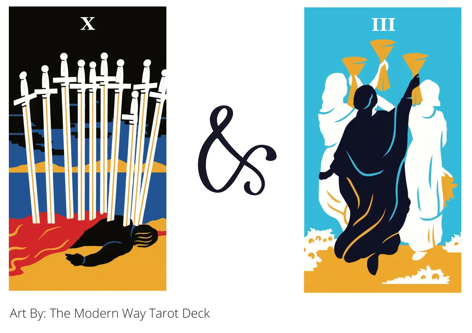ten of swords and three of cups tarot cards together