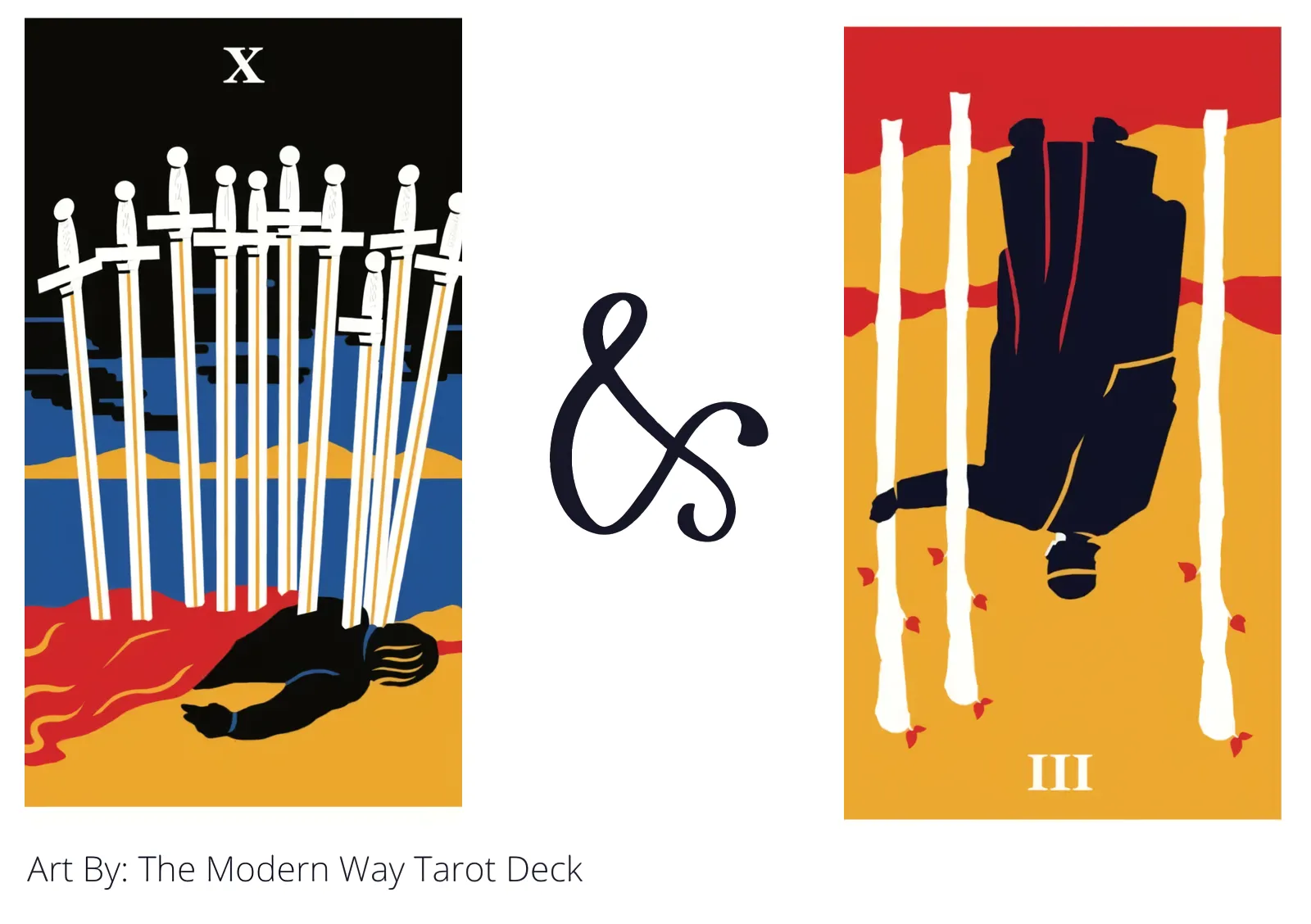 ten of swords and three of wands reversed tarot cards together