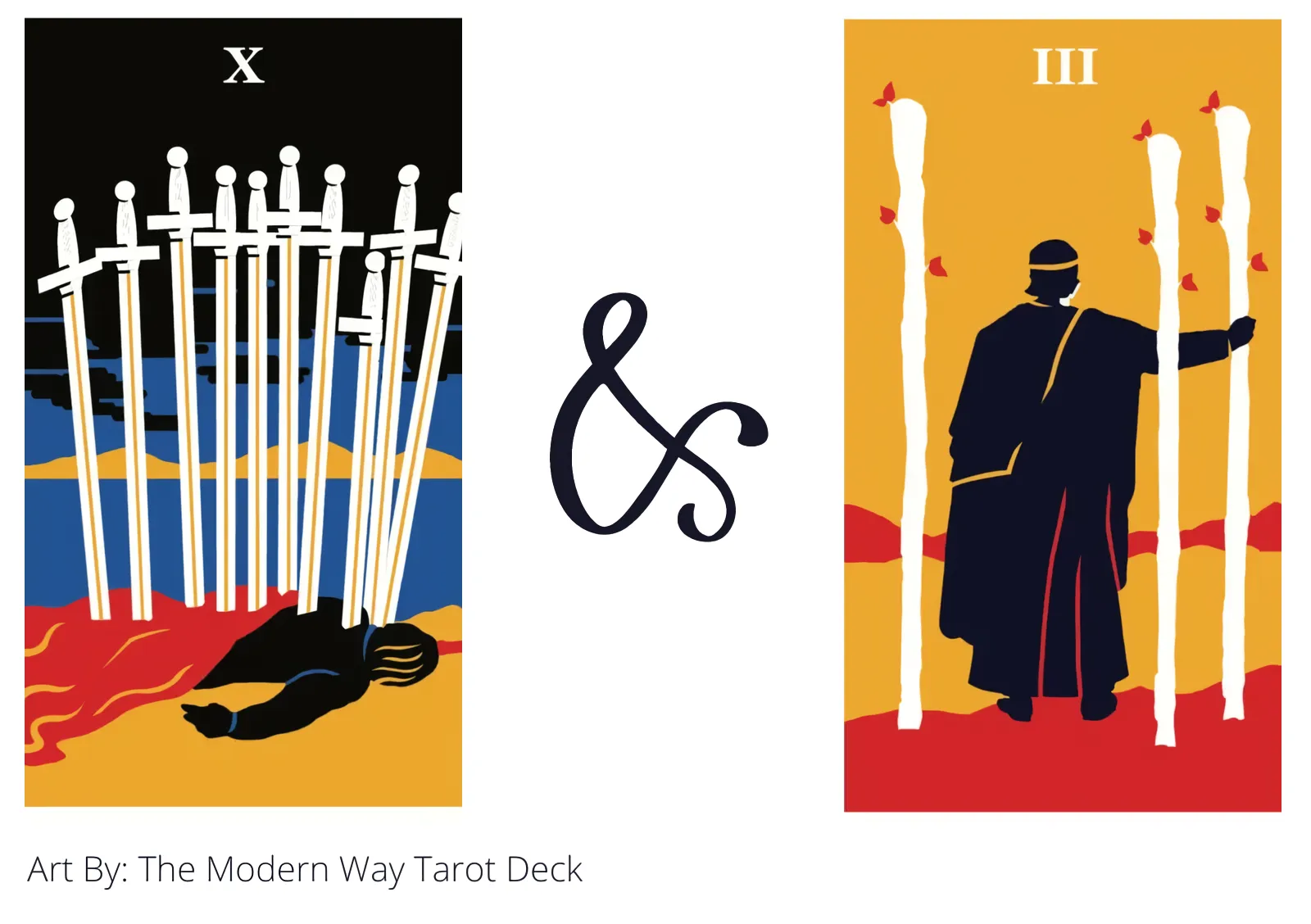 ten of swords and three of wands tarot cards together