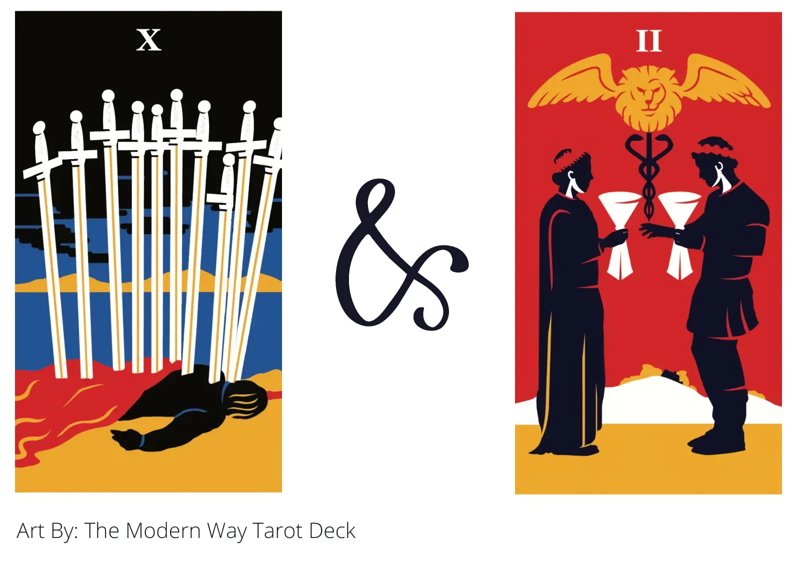 ten of swords and two of cups tarot cards together