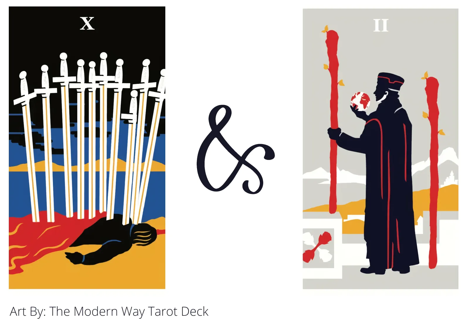 ten of swords and two of wands tarot cards together