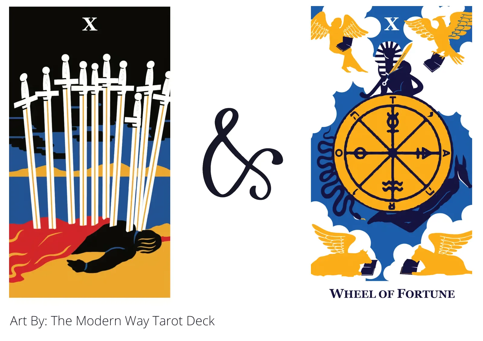 ten of swords and wheel of fortune tarot cards together