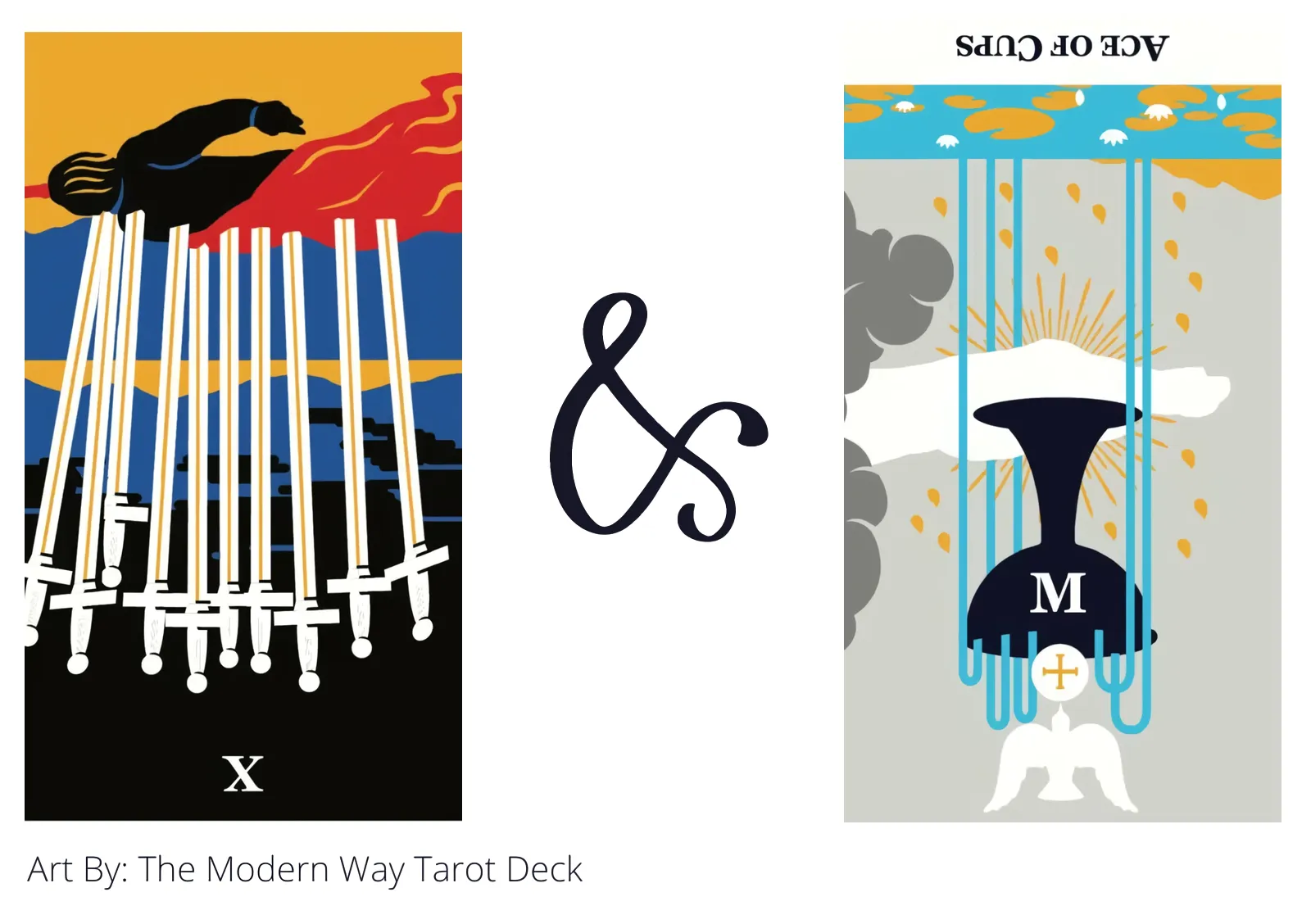 ten of swords reversed and ace of cups reversed tarot cards together