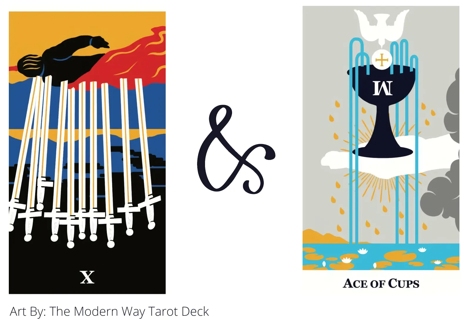 ten of swords reversed and ace of cups tarot cards together