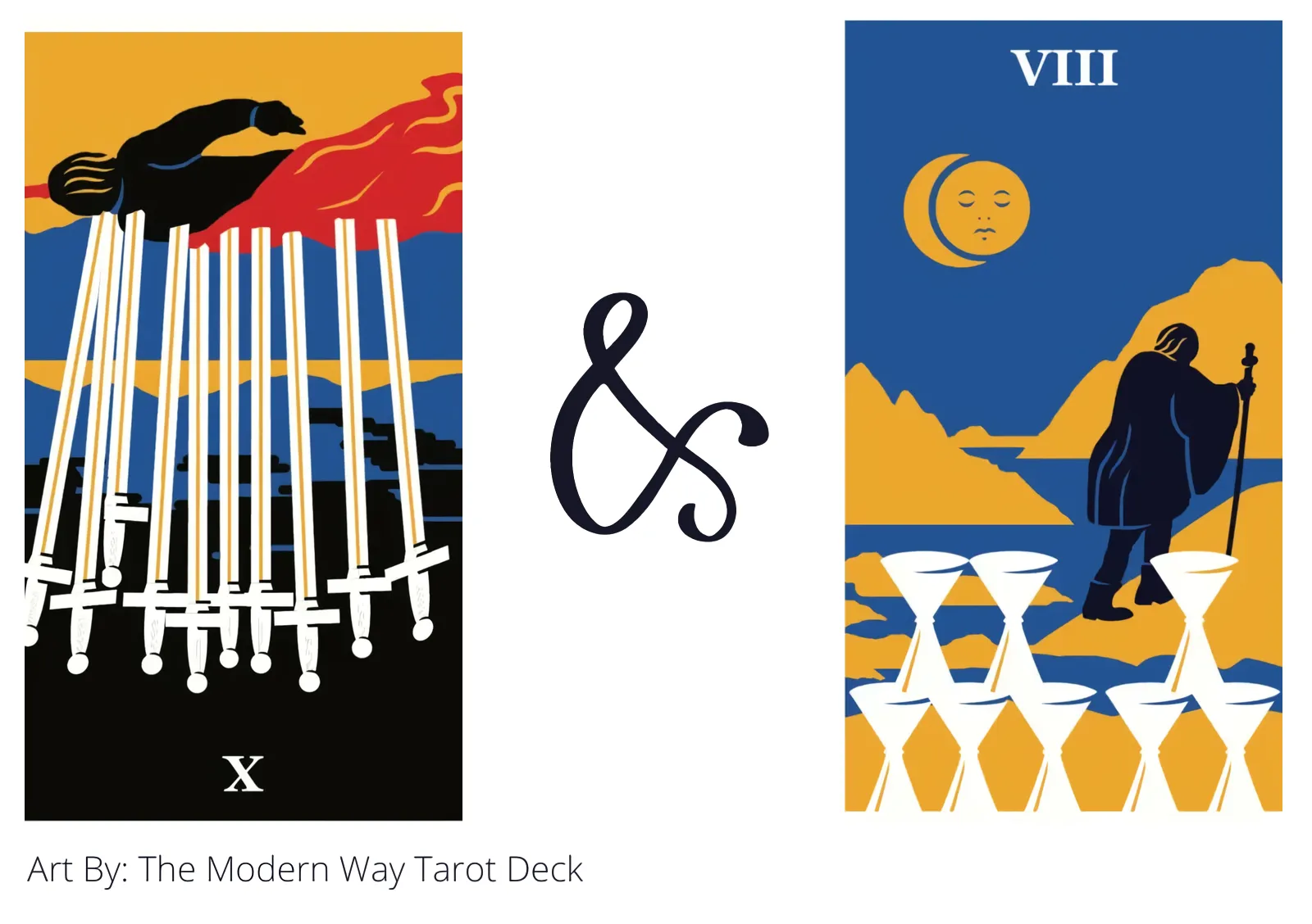 ten of swords reversed and eight of cups tarot cards together