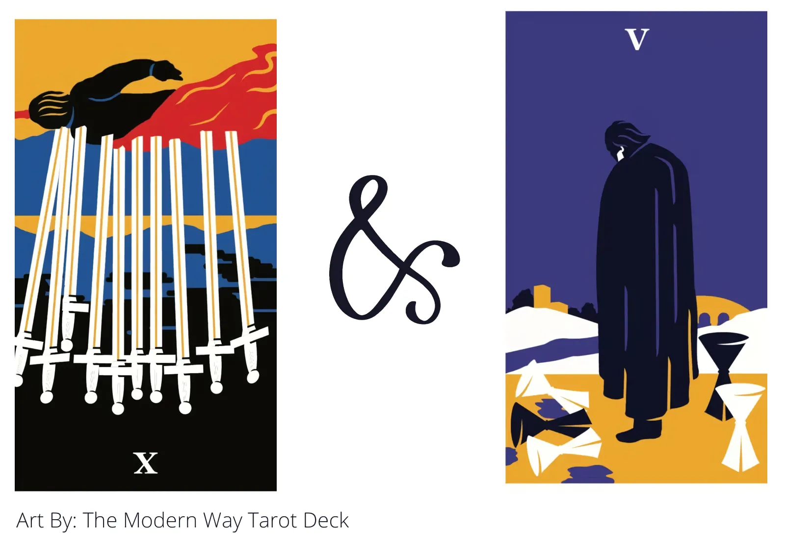 ten of swords reversed and five of cups tarot cards together