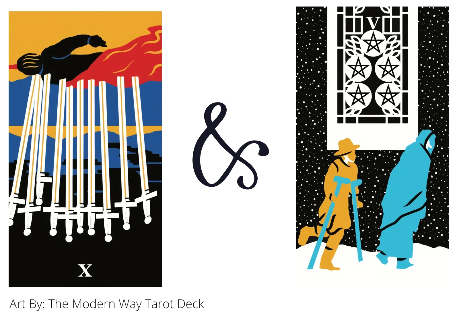 ten of swords reversed and five of pentacles tarot cards together