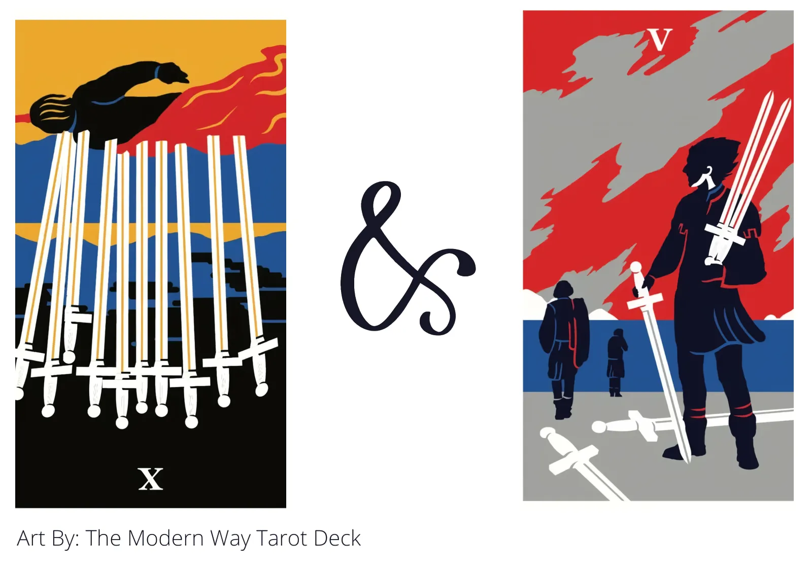 ten of swords reversed and five of swords tarot cards together