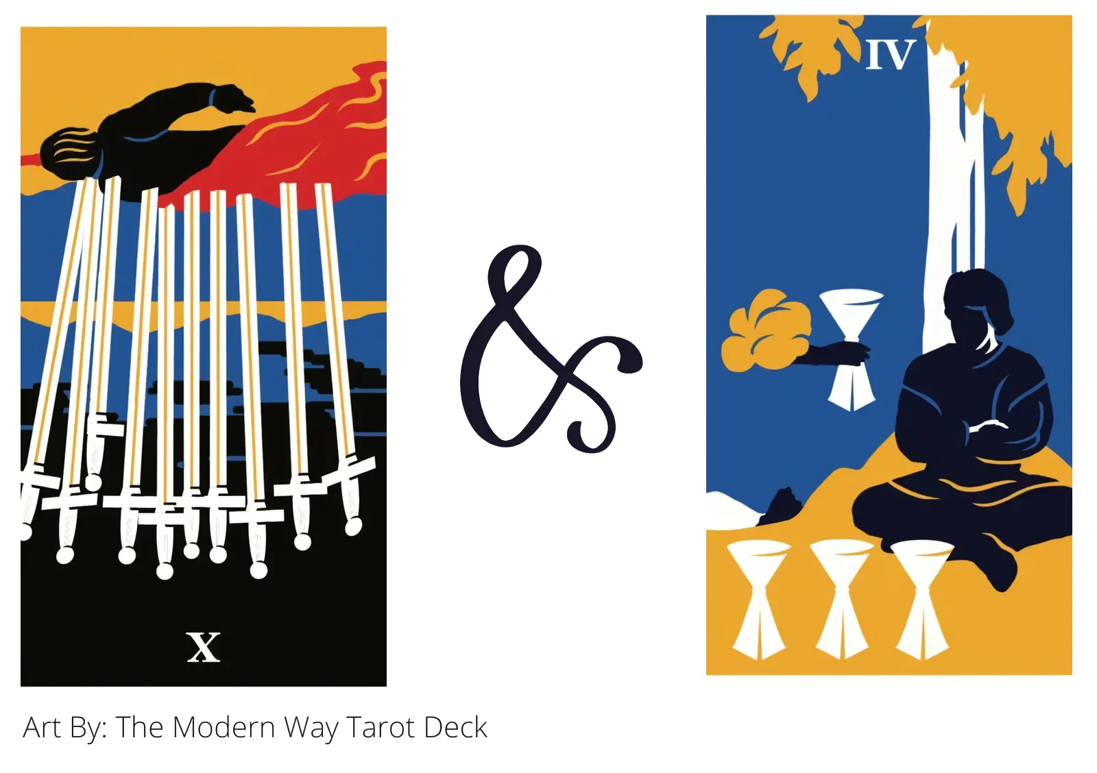 ten of swords reversed and four of cups tarot cards together