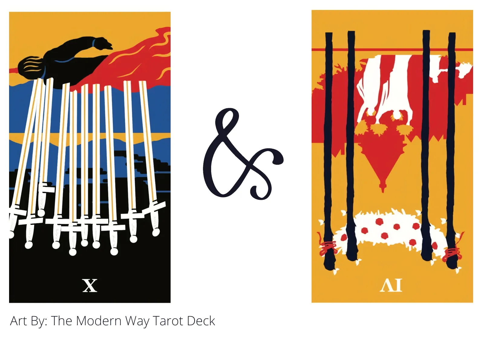 ten of swords reversed and four of wands reversed tarot cards together