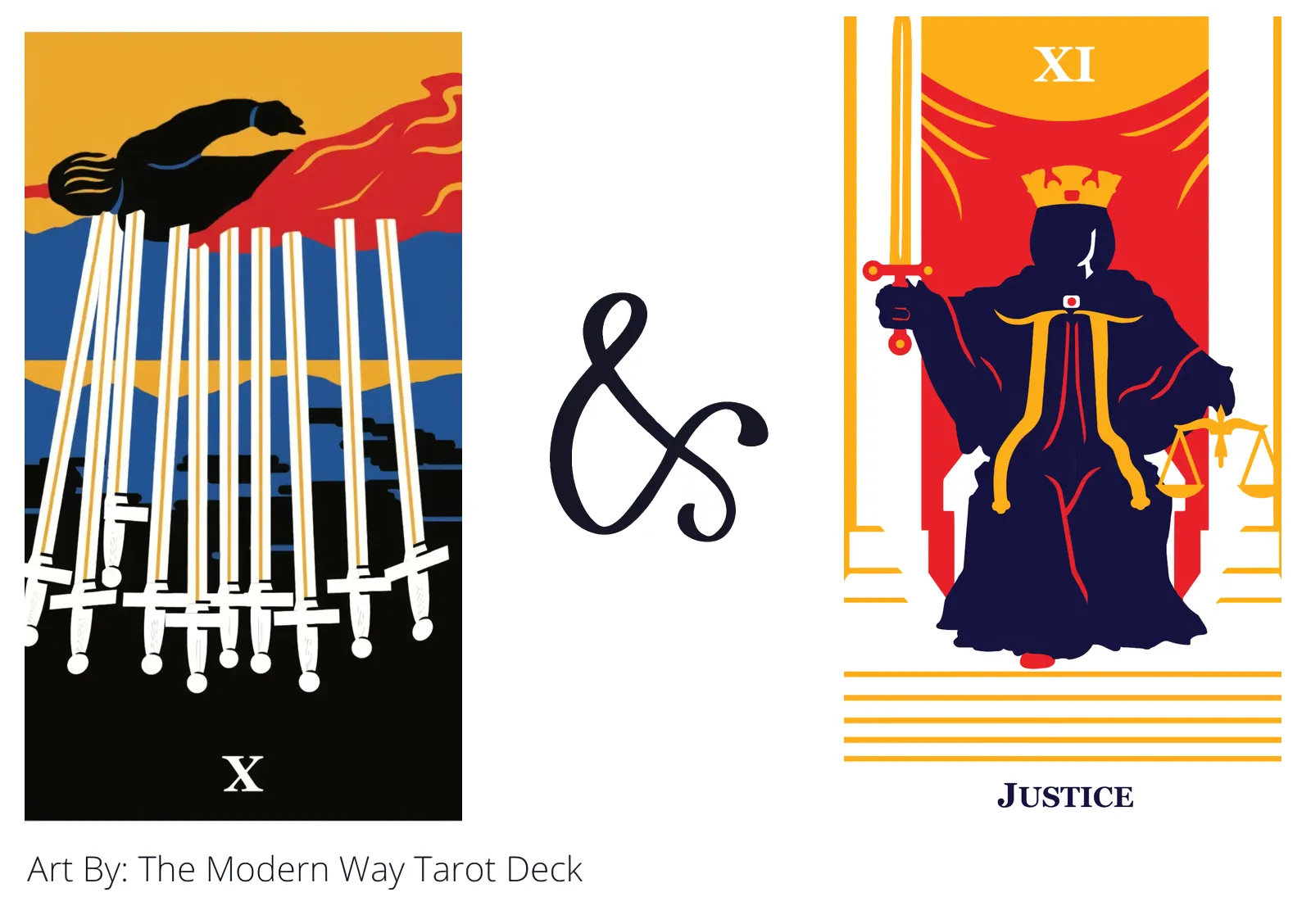 ten of swords reversed and justice tarot cards together