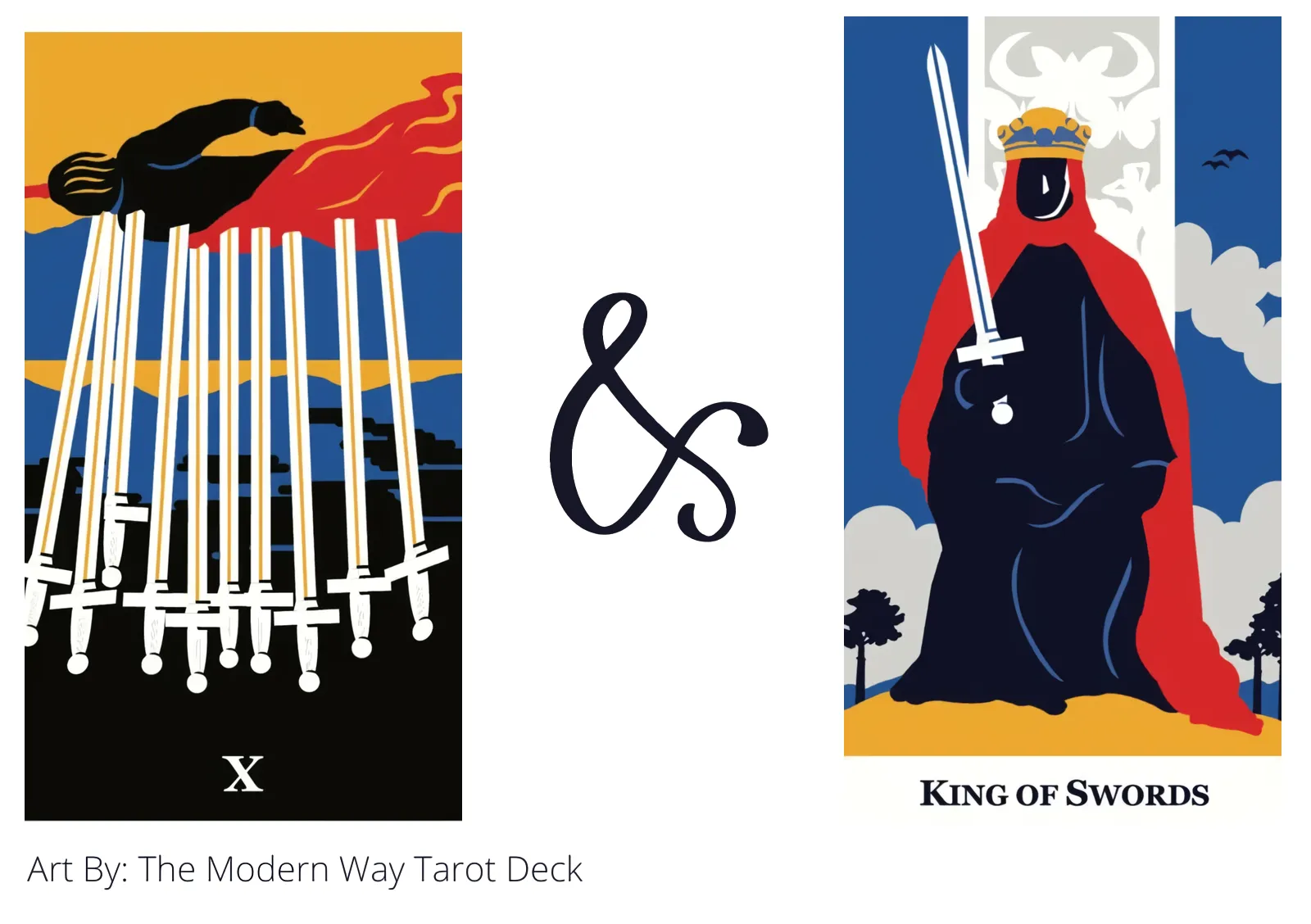 ten of swords reversed and king of swords tarot cards together