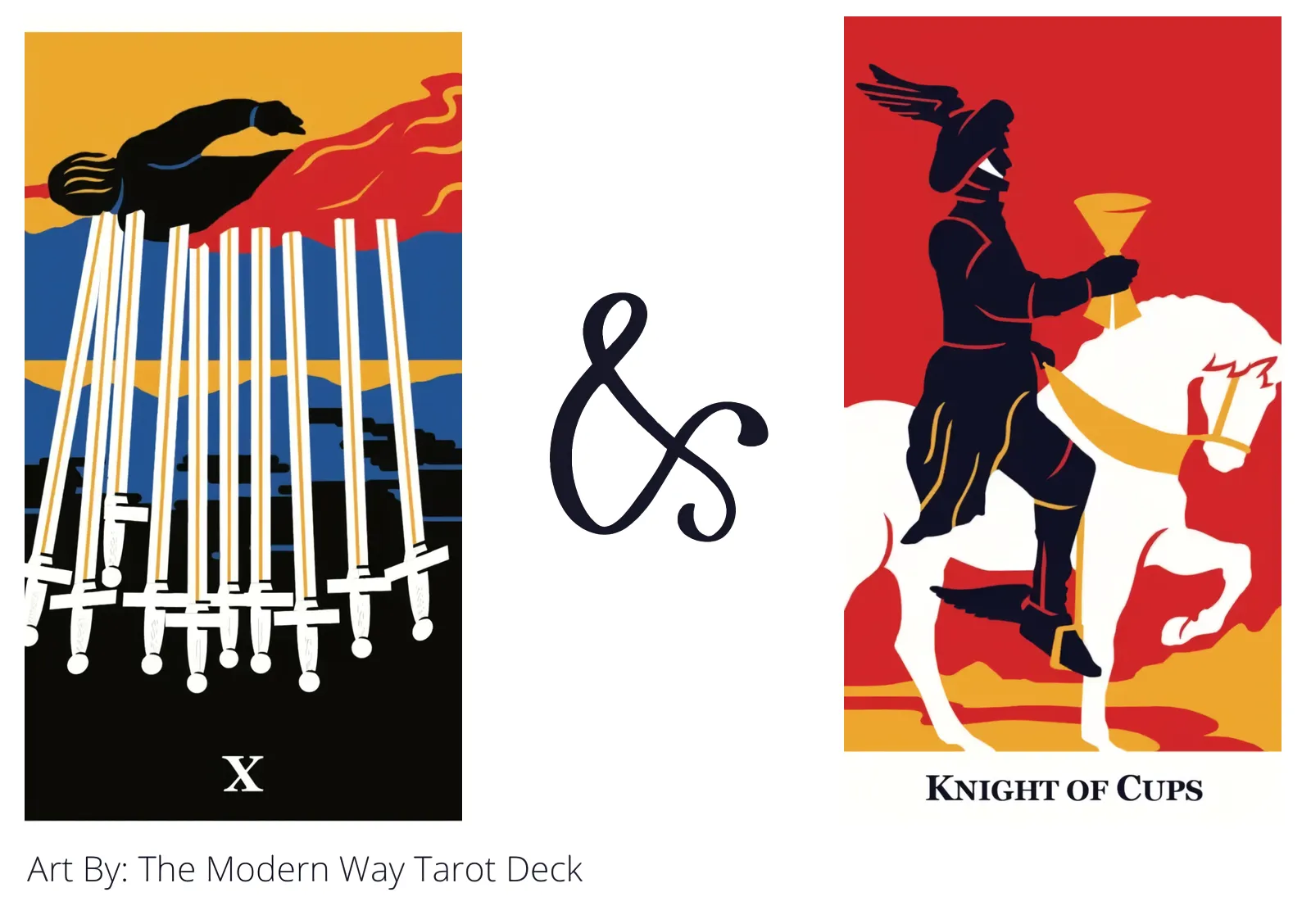 ten of swords reversed and knight of cups tarot cards together
