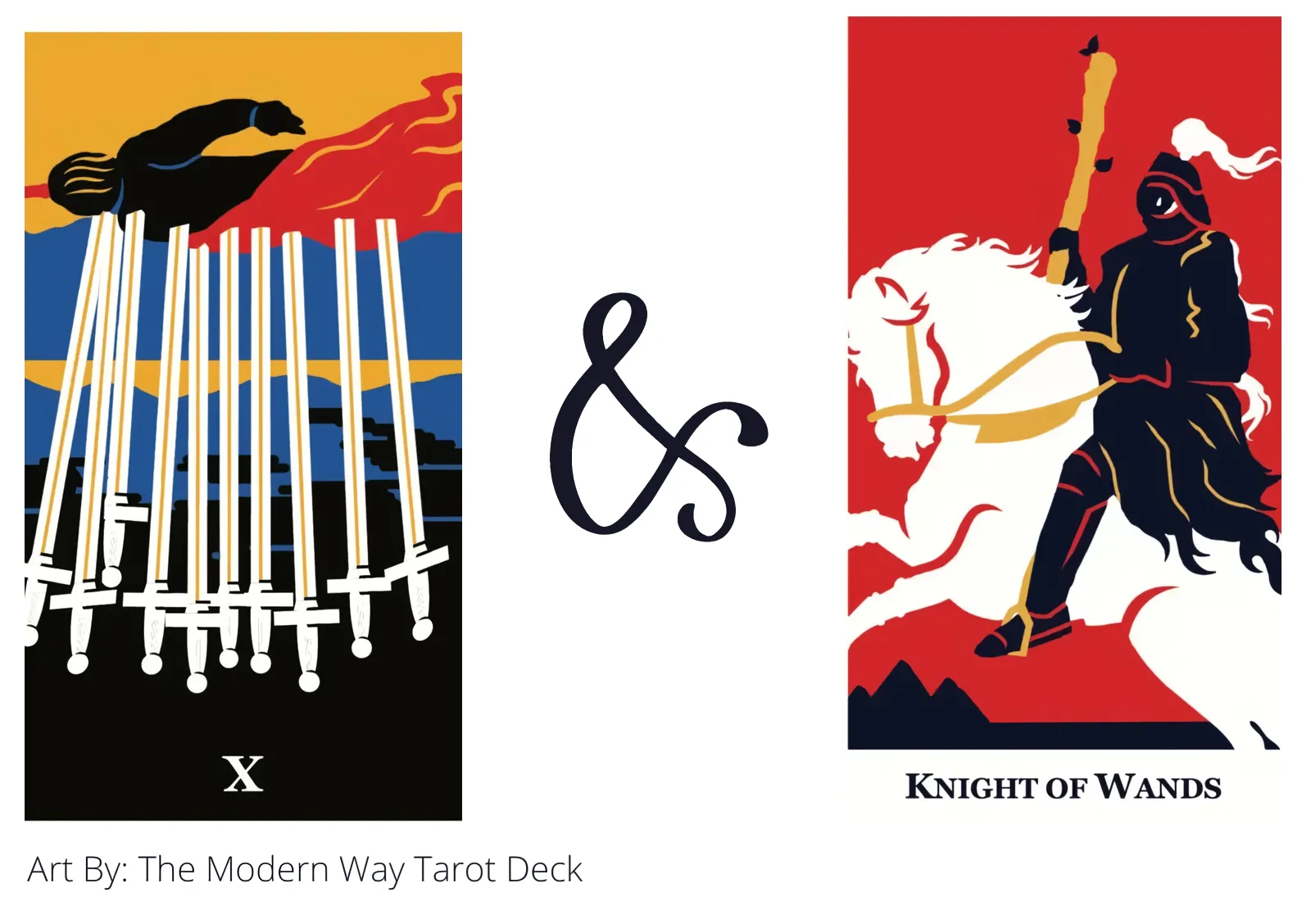 ten of swords reversed and knight of wands tarot cards together
