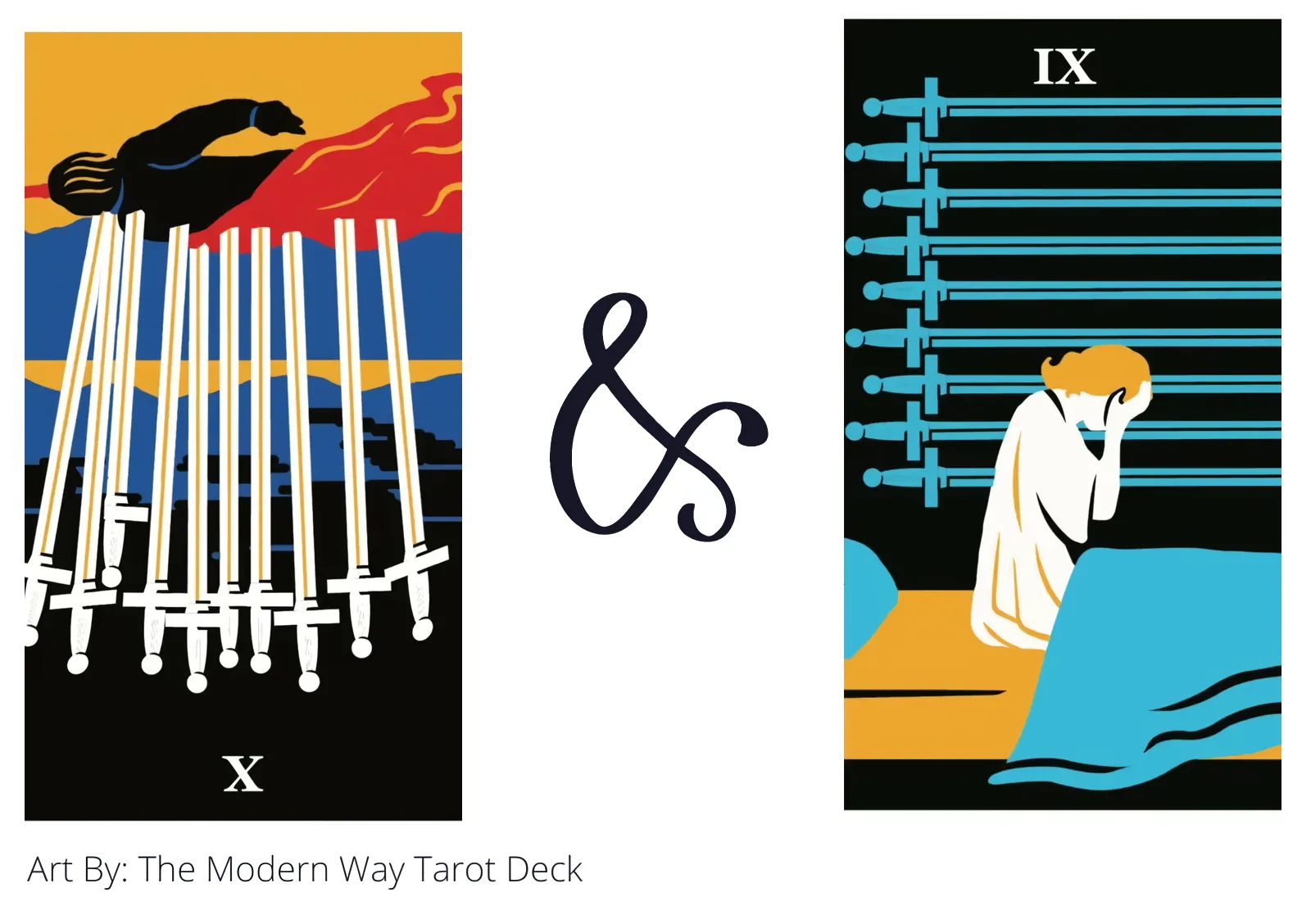 ten of swords reversed and nine of swords tarot cards together