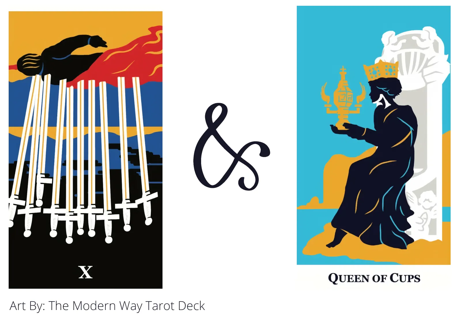 ten of swords reversed and queen of cups tarot cards together