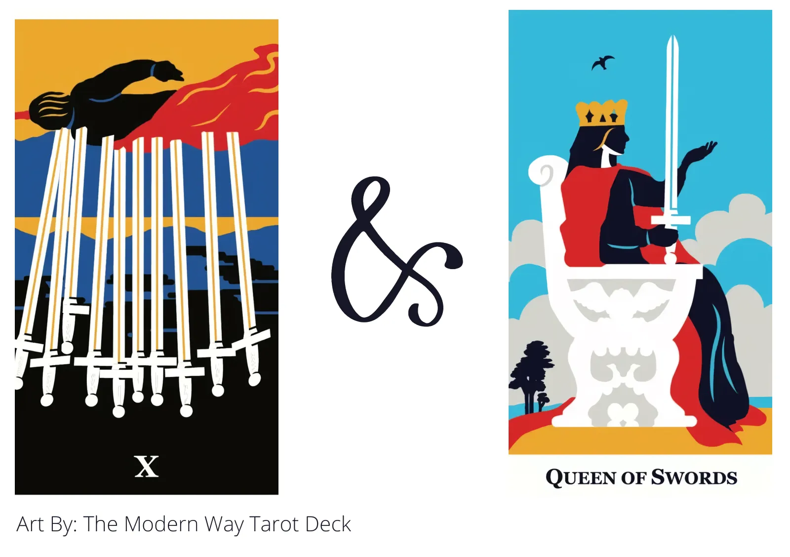 ten of swords reversed and queen of swords tarot cards together