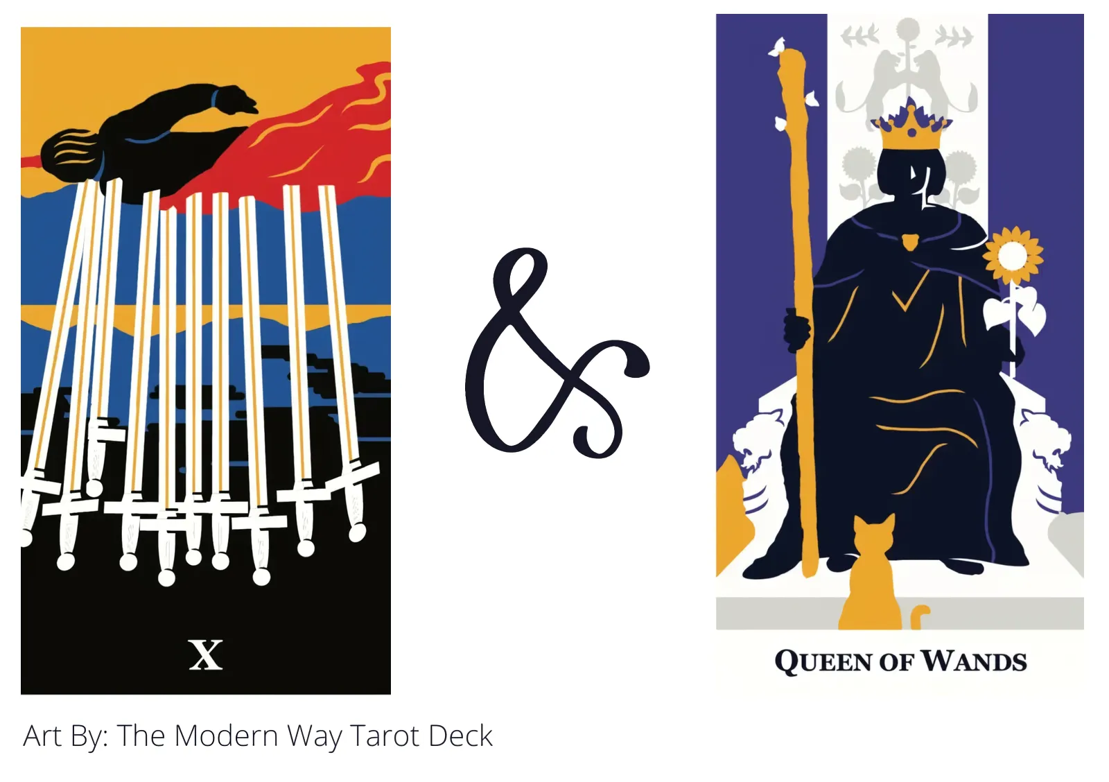 ten of swords reversed and queen of wands tarot cards together