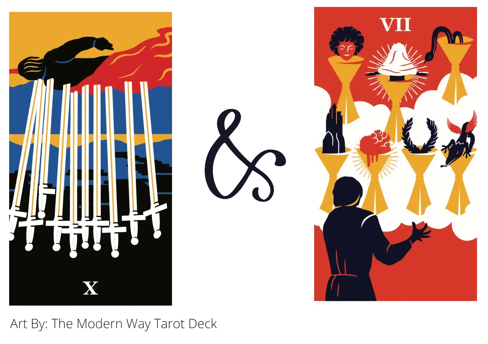 ten of swords reversed and seven of cups tarot cards together