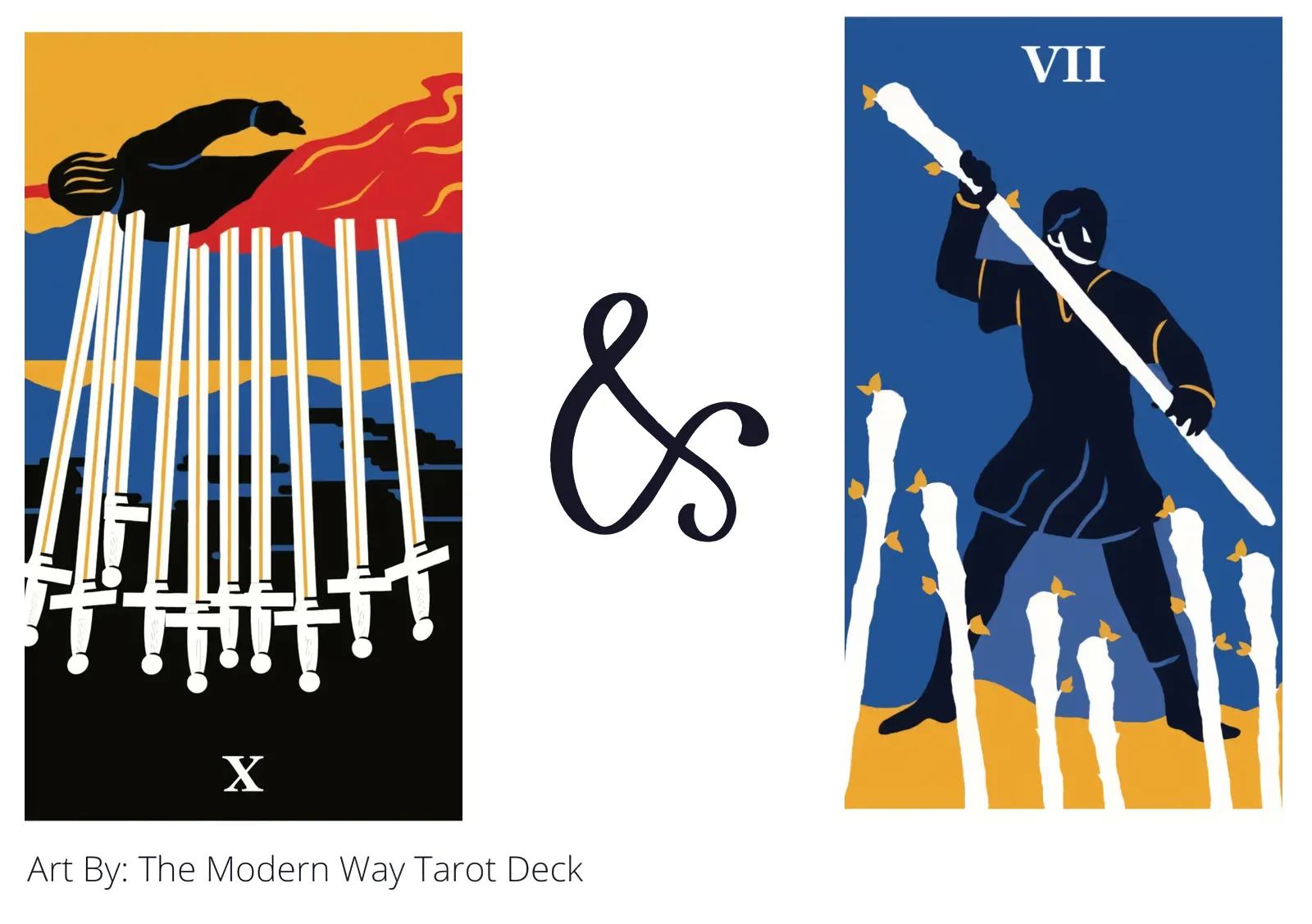 ten of swords reversed and seven of wands tarot cards together