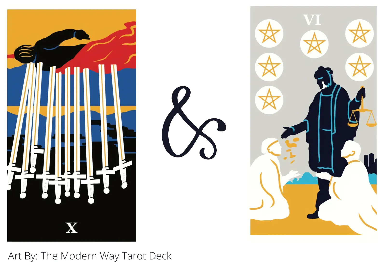 ten of swords reversed and six of pentacles tarot cards together