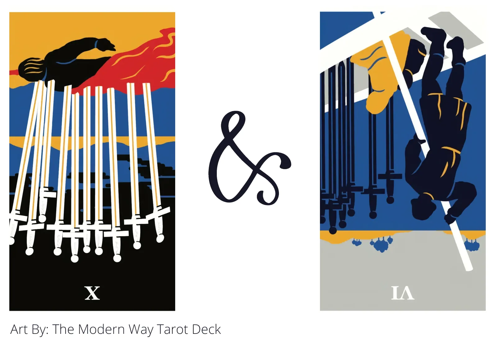 ten of swords reversed and six of swords reversed tarot cards together