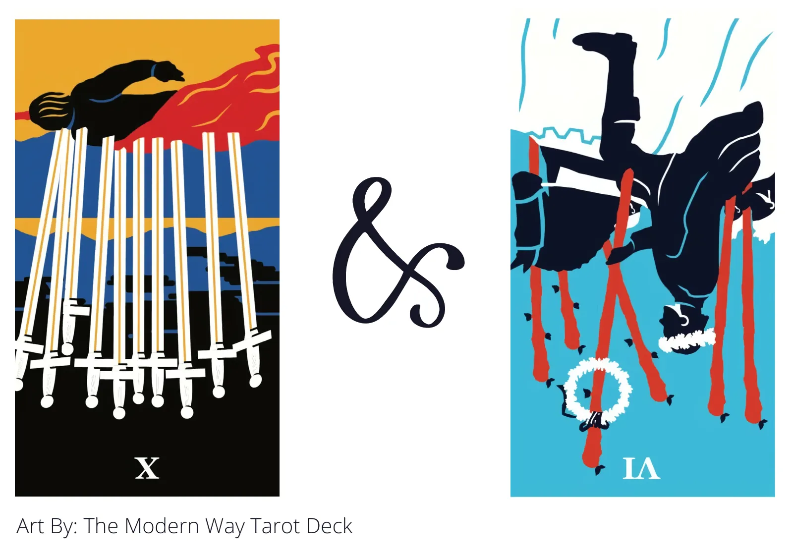 ten of swords reversed and six of wands reversed tarot cards together