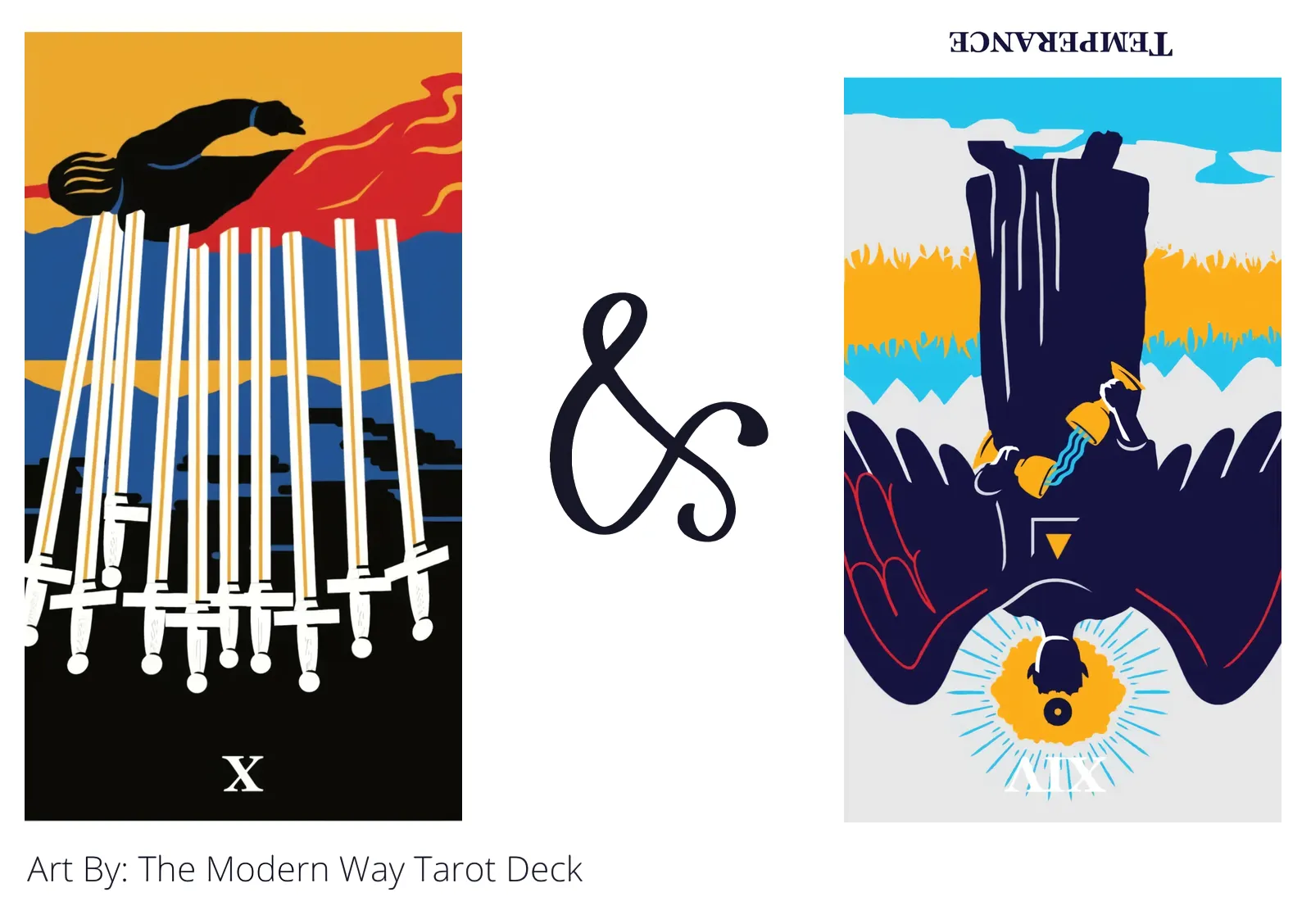 ten of swords reversed and temperance reversed tarot cards together