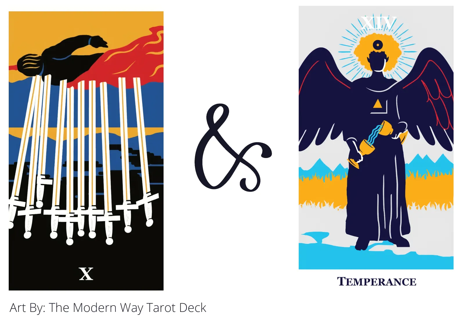 ten of swords reversed and temperance tarot cards together
