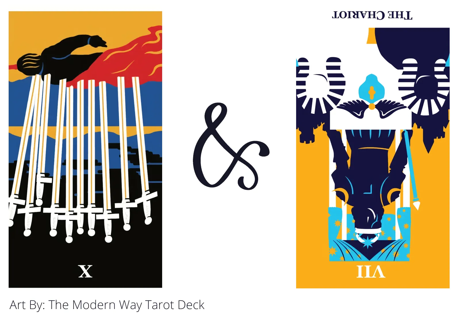 ten of swords reversed and the chariot reversed tarot cards together