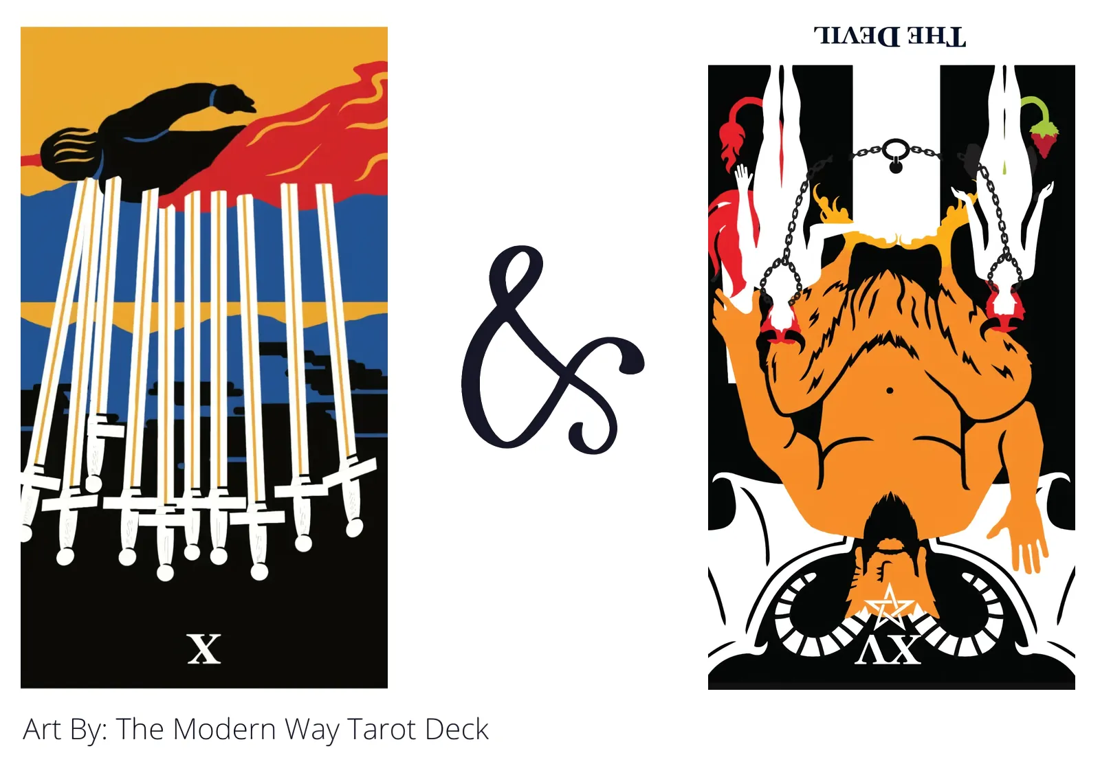 ten of swords reversed and the devil reversed tarot cards together
