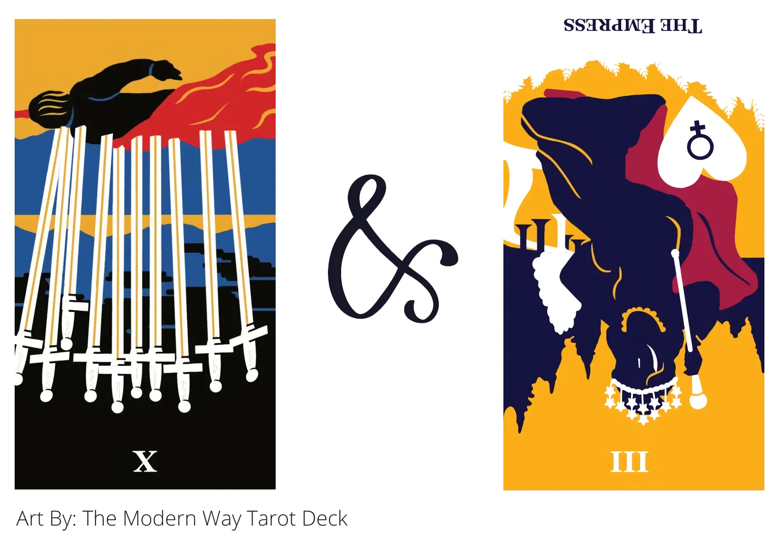 ten of swords reversed and the empress reversed tarot cards together