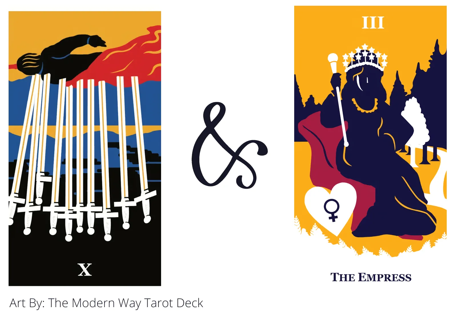 ten of swords reversed and the empress tarot cards together