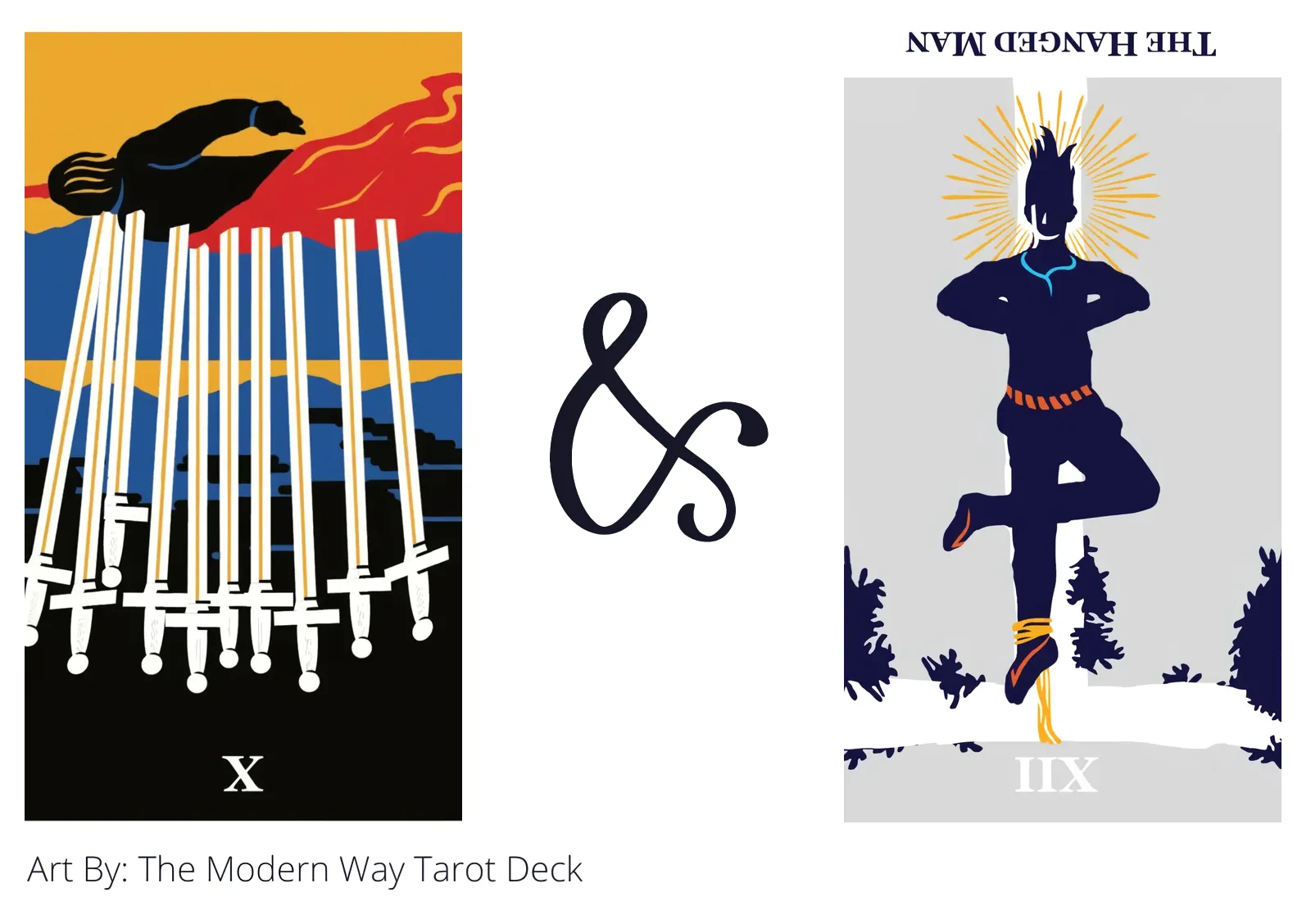 ten of swords reversed and the hanged man reversed tarot cards together