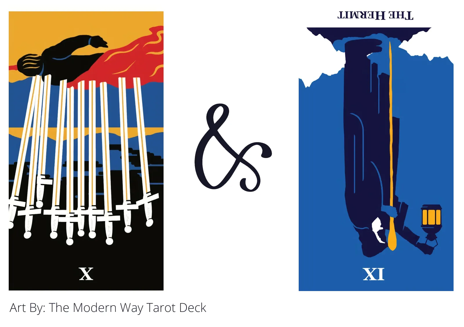 ten of swords reversed and the hermit reversed tarot cards together