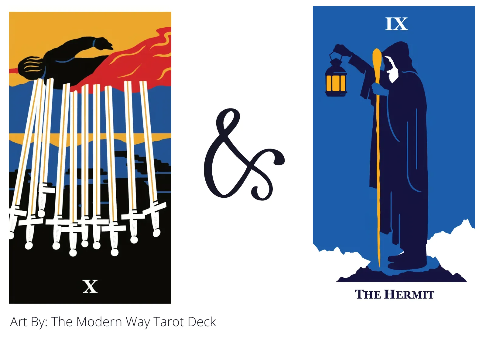 ten of swords reversed and the hermit tarot cards together