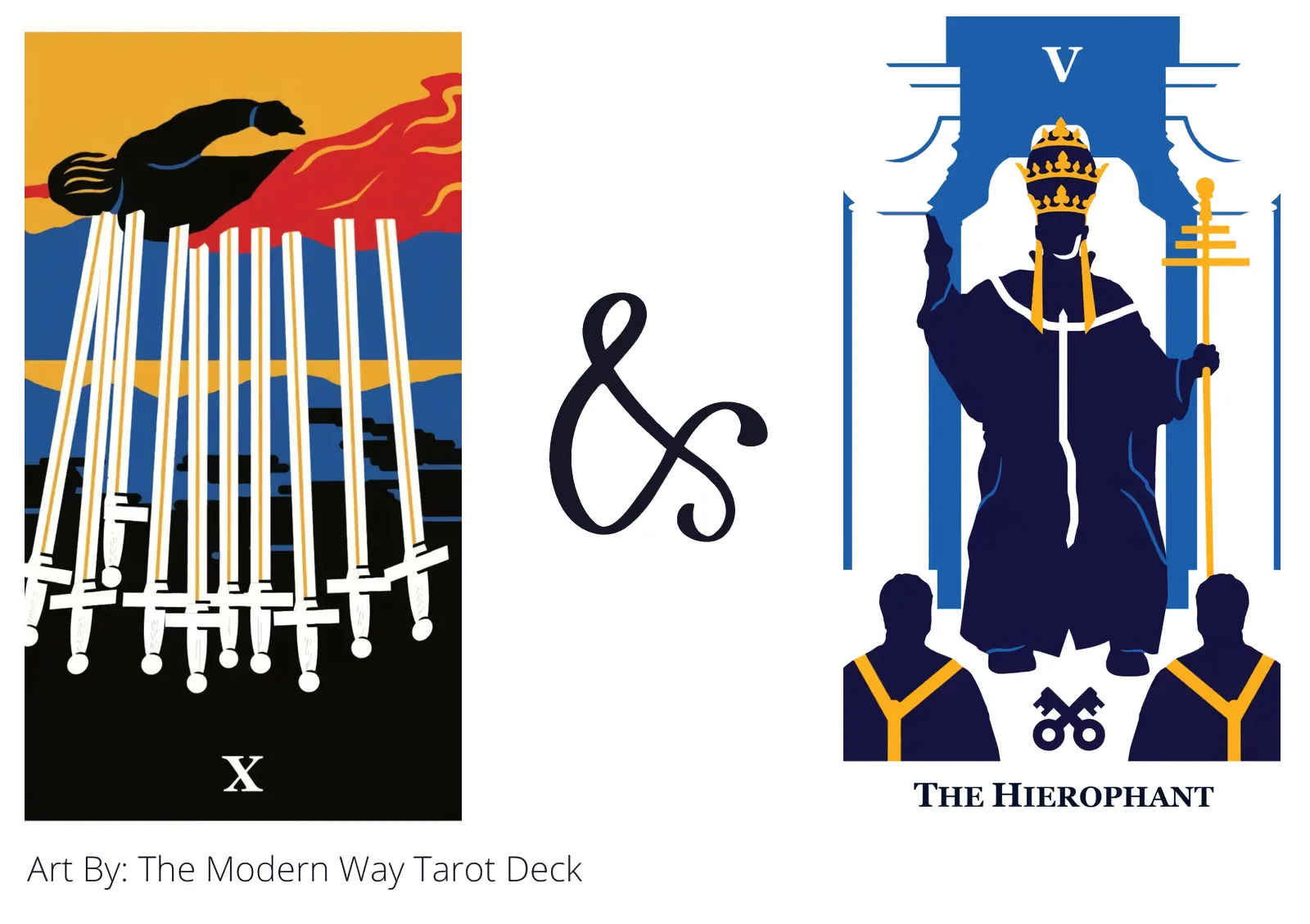ten of swords reversed and the hierophant tarot cards together