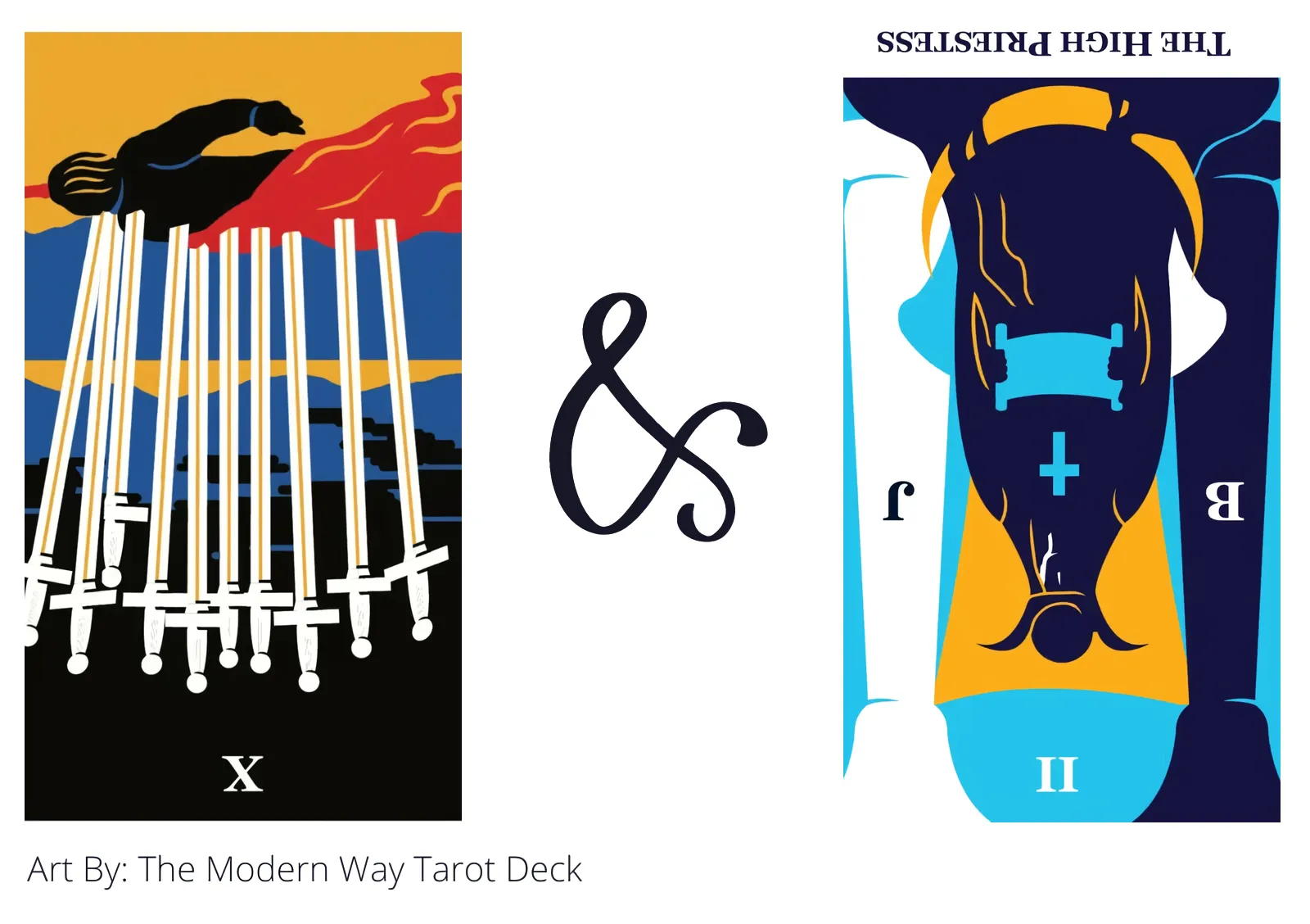 ten of swords reversed and the high priestess reversed tarot cards together